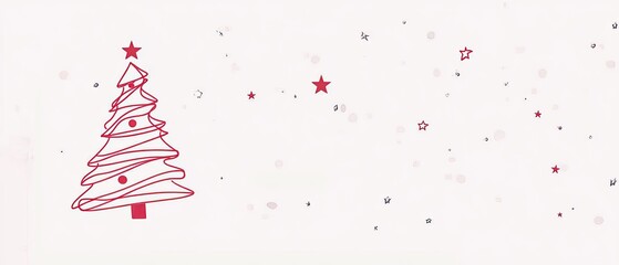 Obraz premium Simple red Christmas tree with scattered stars on a white background.