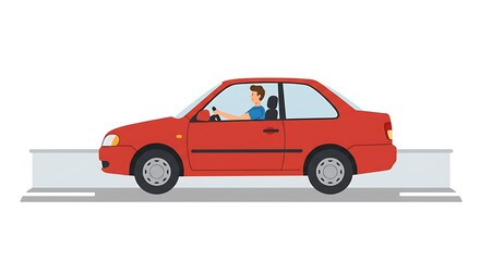 Fototapeta premium Red car illustration showcasing safe driving practices and road safety awareness