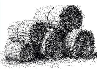 Modern illustration of isolated haystacks 