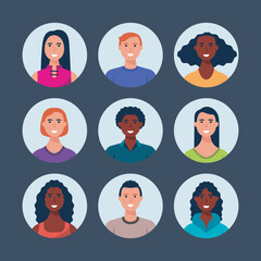 People profile collection set in isolated background