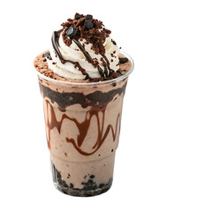 Delicious Chocolate Cookie Crumble Smoothie in a Plastic Cup PNG and transparent background
