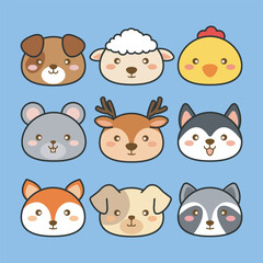 cute pet animal head collection set in isolated background