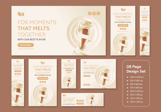 Web Ad Banner Set For Ice Cream Brand