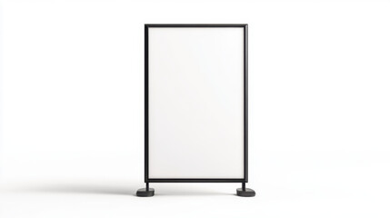 blank, freestanding display board with black frame and sturdy base, ideal for advertising or informational purposes. This versatile product can enhance any space with its minimalist design