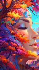 A colorful painting of a woman