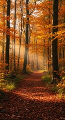 Obraz premium Autumn's Golden Path AI Generated