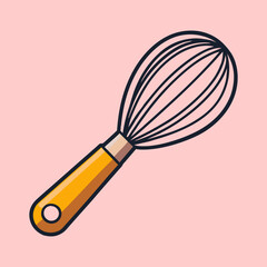 Illustration of a cartoon egg whisk on a soft pink background