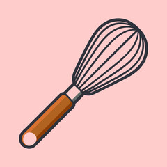 Stylized Whisk with Brown Handle on Soft Pink Background for Culinary Use