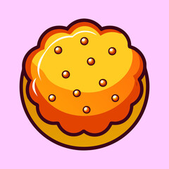 Stylized Yellow and Orange Flower Cookie with Sprinkles on a Pink Background