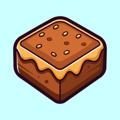 Isometric Brownie Square with Caramel Drizzle and Candy Pieces Illustration Graphic
