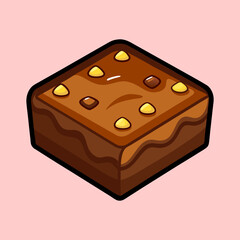 Delicious chocolate brownie dessert with nuts and a perfect pink background