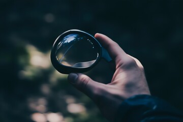 Exploring a different viewpoint of the natural world through a clear glass sphere held in a hand, with the surrounding forest captured upside down inside