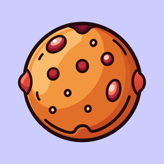 Stylized cartoon depiction of a chocolate chip cookie with red chips