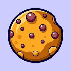 A Cartoon Chocolate Chip Cookie with a Bite Missing on Lavender Background