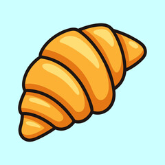 Cartoon depiction of a golden brown croissant on a light blue background