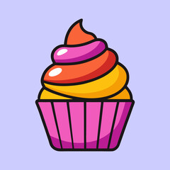 Delicious three layer frosted cupcake in a pink paper cup illustration