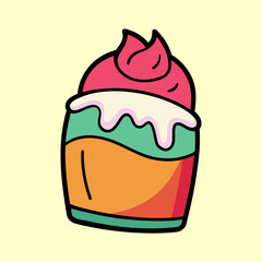A Cartoon Cupcake with Pink Frosting and colorful layers of flavor