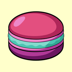 Cartoon Illustration of a Pink and Purple Macaron with Mint Filling