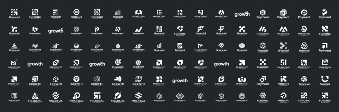 Set of financial growth logo design. Abstract shape icon for modern business, company and branding.