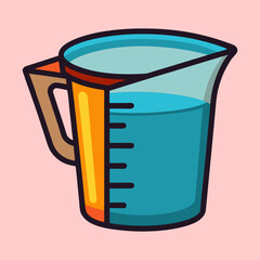 Stylized measuring cup filled with blue liquid over pale pink background