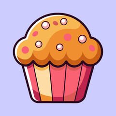 Illustration of a delicious looking cupcake with pink and white toppings