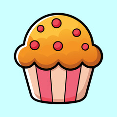 Delicious cupcake with red cherry toppings on a light blue background