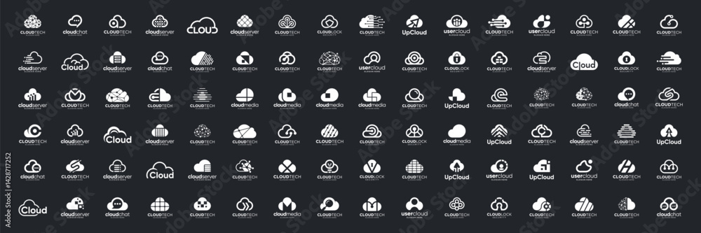 Poster set of cloud tech logo design. abstract icon storage, database, server vector. usable for business a