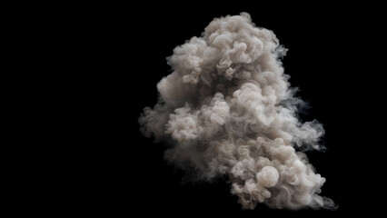 Large and dense Plume of mostly White Smoke spreading and billowing upwards with turbulences and mushroom shape on a Black Background