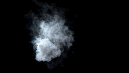Large White cloud-like shape or steam and appears to be spreading outwards creating a dramatic visual effect on a Black background