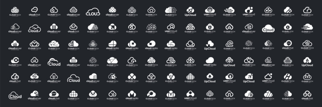 Set of cloud tech logo design. Abstract icon storage, database, server vector. Usable for business and technology.