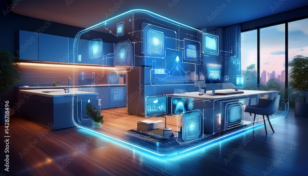 Aufkleber digital home assistant controlling smart devices home automation seamless connectivity modern smart 