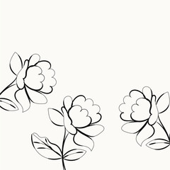 Elegant Black Line Art Peonies Floral Design for Wedding Invitation