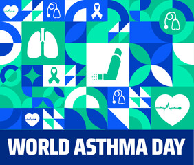 world asthma day Geometric shape pattern background banner or poster design template. observed every year in May. Holiday concept. Use to any Template, card, poster, placard, template.