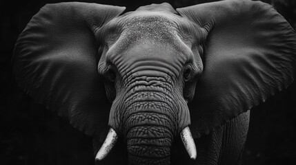 Elephant Face Close Up in Black and White Wildlife Portrait
