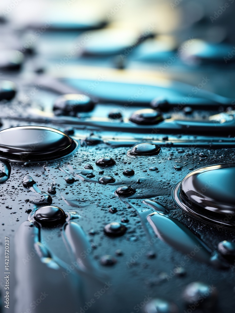 Poster Glossy Petroleum Surface Displaying Intricate Texture and Dynamic Light Reflections in Close-Up View