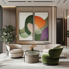 contemporary interior with abstract modern art painting