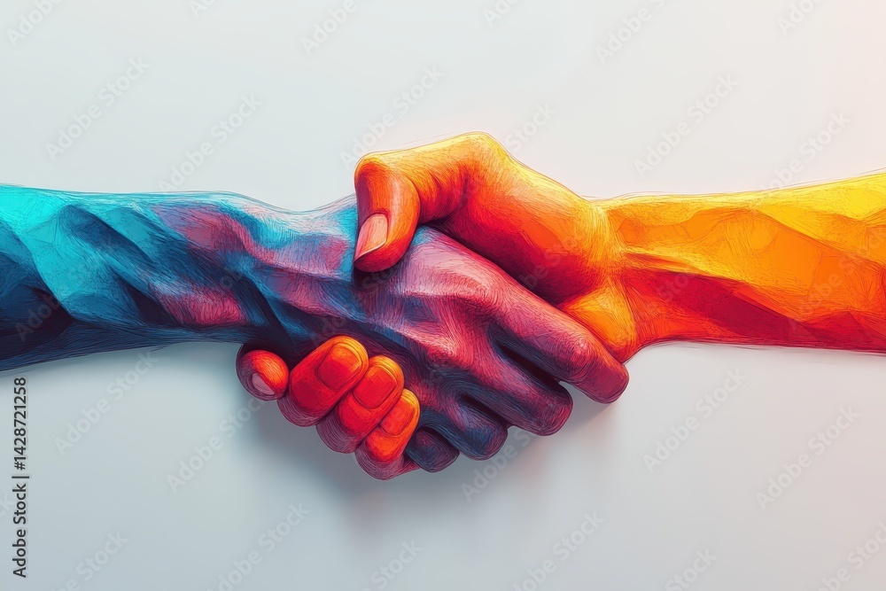 Leinwandbilder hands from different backgrounds shake in a colorful display of unity and cooperation, symbolizing c