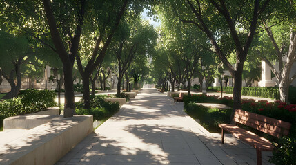 Obraz premium Pixelated Park Pathway Lined With Trees And Sunlight