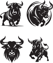 black color Angry Bull silhouette vector illustration
