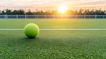 Tennis Ball On Court Grass During Sunset