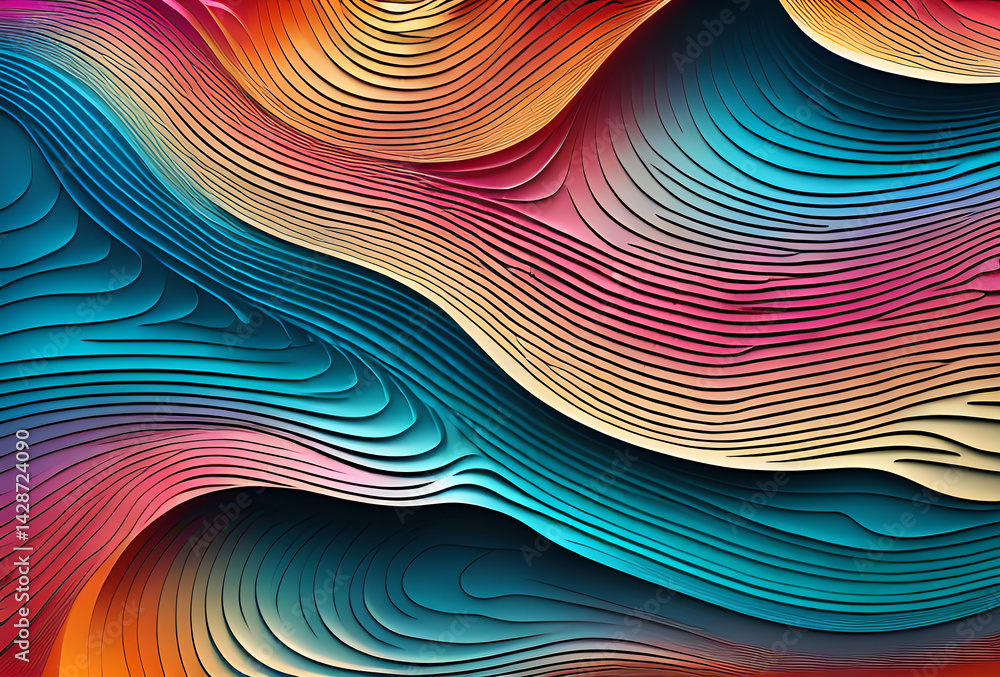 Poster nano future rainbow bright gradient background with mixed colors with tile transition, threads top. 