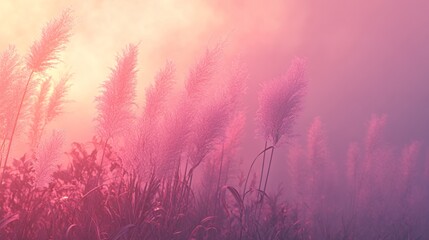 Serene pampas grass swaying in hues of pink and purple during a dreamy sunset.