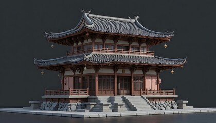 Fototapeta premium Exploring Traditional Chinese Architecture Beautiful Two-Story Building with Ornate Details