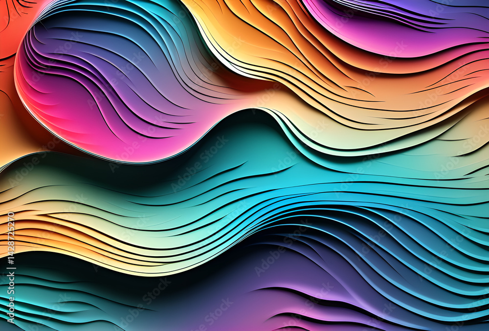 Poster nano future rainbow bright gradient background with mixed colors with tile transition, threads top. 