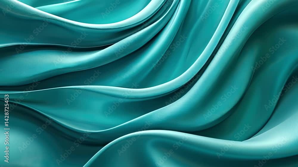 Poster elegant turquoise fabric softness and smooth texture with flowing waves and folds for serene design 