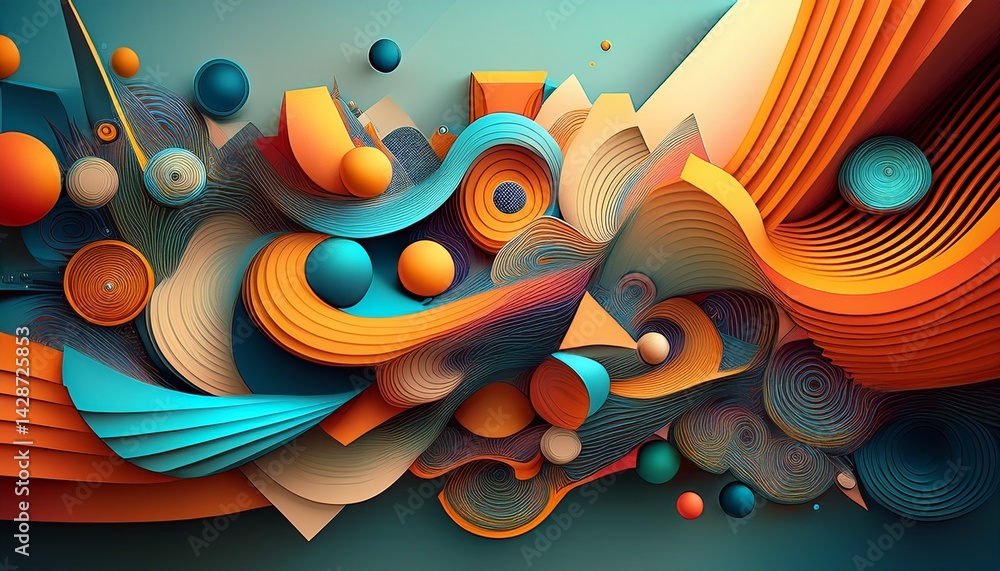 Poster generative design artwork of abstract technology generated shapes composition
