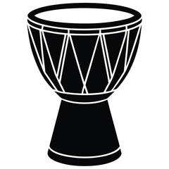 Isolated Black Vector Dancer using Element african drum  With White Background