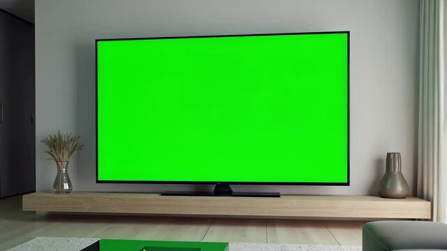 tv with green screen on interiors