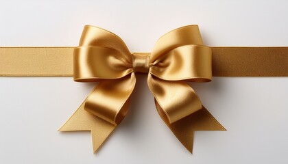 gold ribbon and bow top view on white background