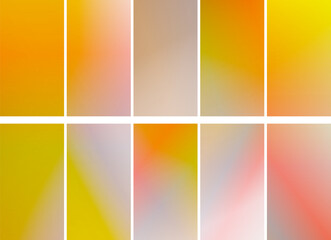 Naklejka premium Set of ten gradient backgrounds in yellow. For covers, wallpapers, posters, branding, social media and other projects.